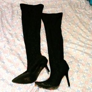 Sexy Thigh High Lace Stiletto Boots